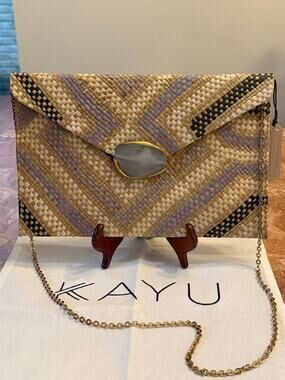 NWT KAYU Desert Clutch, Purse, Straw, Agate Stone Boho Beachy